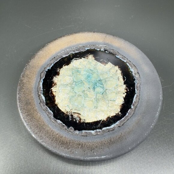 Hand Made Crystalline Pottery Round Wasabi Dipping Dish Plate Signed Crafted VTG - Picture 13 of 13